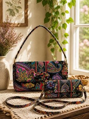 VERA BRADLEY Symphony in Hue Retired Pattern Quilted Bag & Wallet Set LIKE NEW‎